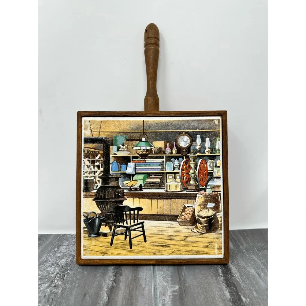 Enesco Ceramic Tile General Store‎ Scene Fredrick Elmiger 1960s Wood Hanger